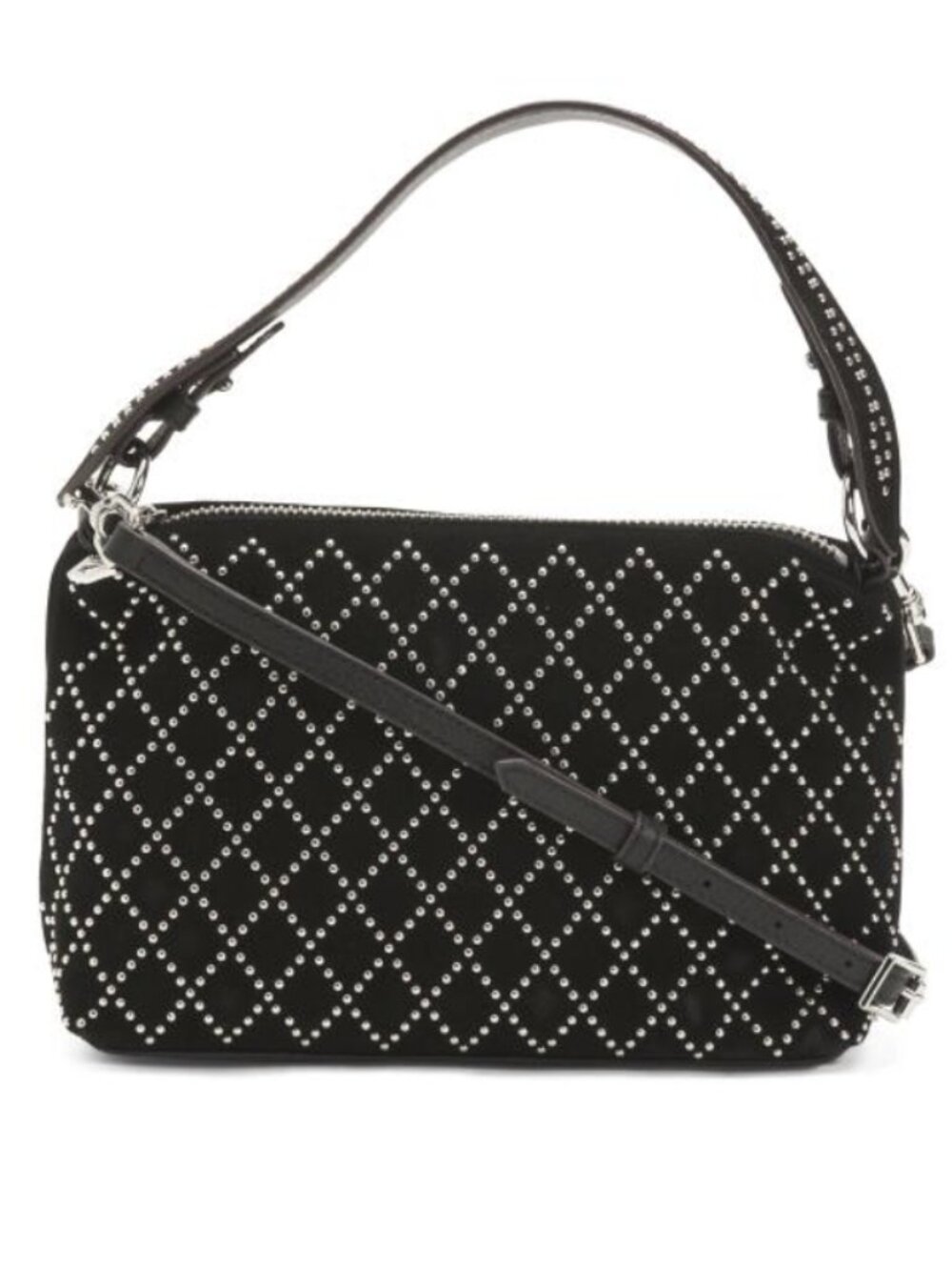 Aimee Kestenberg Suede Ava Novelty Convertible Lattice Studs Shoulder Bag Black